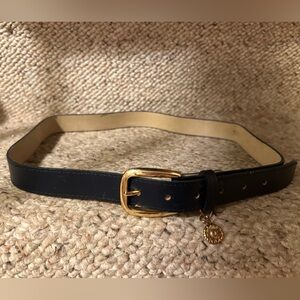 Navy Blue Belt with a Gold Engraved Floral Pendant